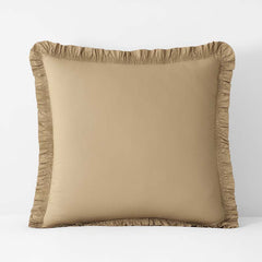 Solid Ruffle Garment Washed Cotton Percale Sham - Wheat, Euro