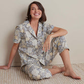 Printed Poplin Women's Short Sleeve Button-Down Pajama Set - Vintage Floral, S