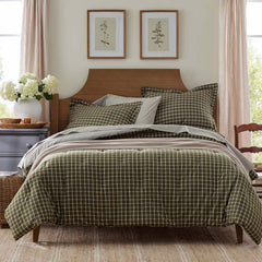 Classic Stripes and Plaids Cool Yarn-Dyed Cotton Percale Reversible Comforter - Windowpane Green, Full