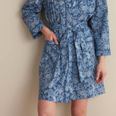Printed Voile Women's Kimono Robe - Indigo Floral, XS/S