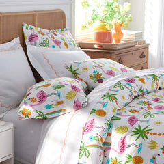 Summer Prints Classic Cool Cotton Percale Duvet Cover - Flamingo and Palms, Twin/Twin XL