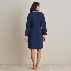 Peruvian Cotton Embroidered Women's Robe - Navy, L