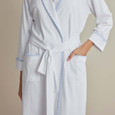 Peruvian Cotton Embroidered Women's Robe - Light Blue, XL
