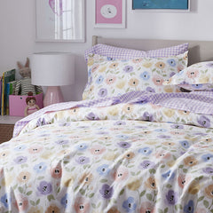 Pastel Poppies Classic Cool Organic Cotton Percale Comforter Set - White, Twin/Twin XL