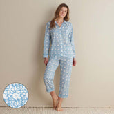 Printed Voile Women's Cropped Pajama Set - Floral Weave, XXL