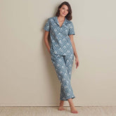 Printed Poplin Women's Short Sleeve Button-Down Pajama Set - Floral Spray, S