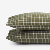 Classic Stripes and Plaids Cool Yarn-Dyed Cotton Percale Pillowcase Set - Windowpane Green, King