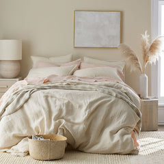 Premium Breathable Washed Linen Solid Flat Bed Sheet - Parchment, King/Cal King