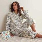 Printed Voile Women's Cropped Pajama Set - Meadow Song, XL