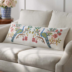 Peacock Decorative Lumbar Pillow Cover - Ivory