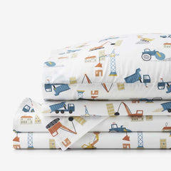 City Builders Classic Cool Organic Cotton Percale Bed Sheet Set - White Multi, Twin
