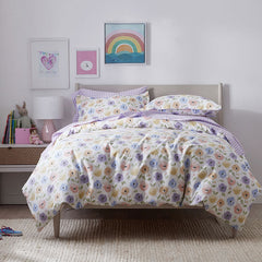 Pastel Poppies Classic Cool Organic Cotton Percale Comforter Set - White, Full/Queen