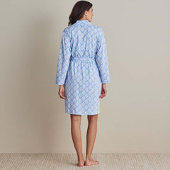 Printed Pima Cotton Women's Kimono Robe - Lisbon Blue, XS