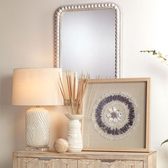 Wood Beaded Mirror - White, Rectangle