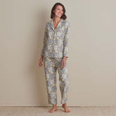 Printed Poplin Women's Long Sleeve Button-Down Pajama Set - Vintage Floral, XL