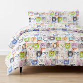 Stylish Cats Classic Cool Organic Cotton Percale Comforter Set - White Multi, Full/Queen