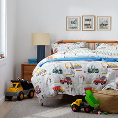 Construction Trucks Classic Cool Organic Cotton Percale Comforter Set - White , Twin/Twin XL