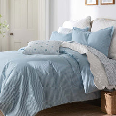 Tira Floral Classic Cool Cotton Percale Comforter - Stripe Blue, Full/Queen