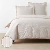 Classic Stripes and Plaids Cool Yarn-Dyed Cotton Percale Duvet Cover - Stripe Tan, Full/Queen
