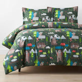 Bear Camp Classic Cool Organic Cotton Percale Duvet Cover Set - Green Multi, Full
