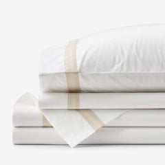 Contrast Border Premium Cool Supima® Cotton Percale Bed Sheet Set - Oatmeal, Queen