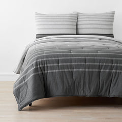 T-Shirt Soft Jersey Knit Stripe Yarn-Dyed Comforter Set - Gray Multi, King/Cal King