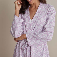 Printed Pima Cotton Women's Kimono Robe - Lisbon Mauve, XXL