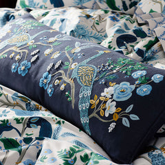 Peacock Decorative Lumbar Pillow Cover - Navy Multi
