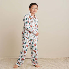 Family Flannel Kid's Button-Down Pajama Set - Winter Skating Animals, 14/16