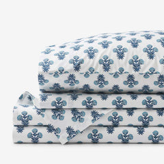 Suhana Garment Washed Cotton Percale Bed Sheet Set - Blue, Full