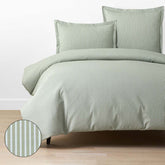 Tira Floral Classic Cool Cotton Percale Duvet Cover - Stripe Green, Full/Queen