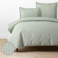 Tira Floral Classic Cool Cotton Percale Duvet Cover - Stripe Green, Full/Queen