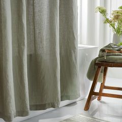 Premium Breathable Washed Linen Solid Shower Curtain - Moss Green