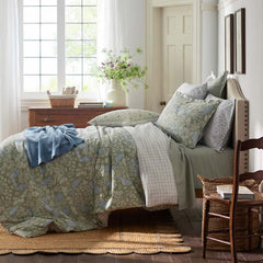 Tira Floral Classic Cool Cotton Percale Reversible Comforter - Bird Green, King/Cal. King