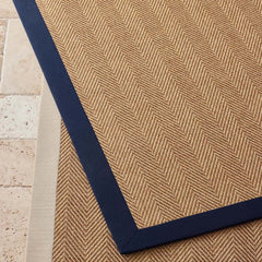 Sunbrella Herringbone Bordered Indoor/Outdoor Rug - Navy, 5' x 8'