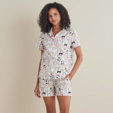 Printed Poplin Women's Shorts Set - Kittie Party, S