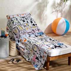 Cotton Terry Beach Towel - Cats