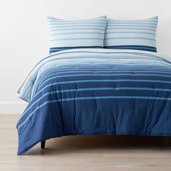 T-Shirt Soft Jersey Knit Stripe Yarn-Dyed Comforter Set - Blue Multi, Full/Queen