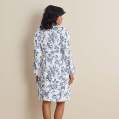 Textured Gauze Cotton Robe - Indigo Floral, XXL