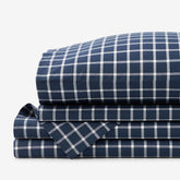 Classic Stripes and Plaids Cool Yarn-Dyed Cotton Percale Bed Sheet Set - Windowpane White/Navy, King
