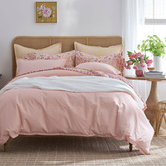 Sunshine & Blooms Classic Cool Cotton Percale Duvet Cover - Pinstripe Coral, King/Cal King