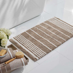 Plush Spa Stripe Bath Rug - Dark Mocha, 21 in. x 34 in.