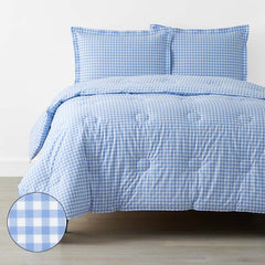 Gingham Classic Cool Organic Cotton Percale Comforter Set - Light Blue, Twin/Twin XL