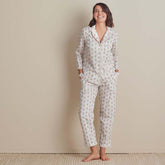 Printed Poplin Women's Long Sleeve Button-Down Pajama Set - Cottage Stripe, S