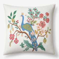 Peacock Decorative Square Pillow Cover - Ivory
