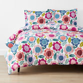Joyful Flower Classic Cool Organic Cotton Percale Comforter Set - White, Twin/Twin XL