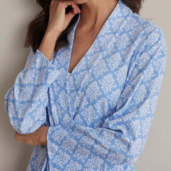 Printed Pima Cotton Women's Kimono Robe - Lisbon Blue, XXL