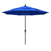 Round Outdoor Patio Umbrella, Fiberglass with Twist Tilt - Black Finish, Pacific Blue, 11'