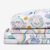Magical Rainbows Classic Cool Organic Cotton Percale Bed Sheet Set - White Multi, Full