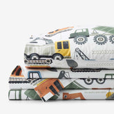 Construction Builders Classic Cool Organic Cotton Percale Bed Sheet Set - White Multi, Twin XL
